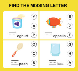 Find the missing letter.Education game for kids © Jehsomwang