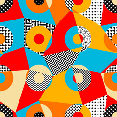 Geometric abstract retro style. Circles pattern. Seamless vector pattern.