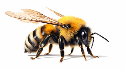 Stunning bumblebee on an white backgrund, realistic but a little bit fluffy