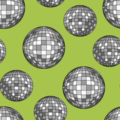 Seamless pattern with silver disco balls. Vector holiday background
