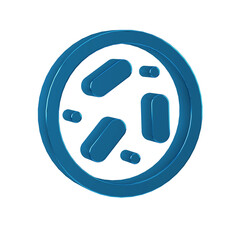 Blue Petri dish with bacteria icon isolated on transparent background.