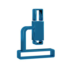 Blue Microscope icon isolated on transparent background. Chemistry, pharmaceutical instrument, microbiology magnifying tool.
