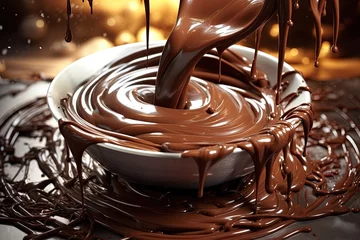 Deurstickers melted dark chocolate,mousse, liquid hot dessert chocolate in bowl © nataliya_ua