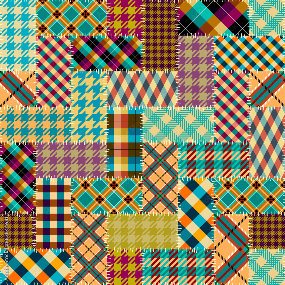 Aufkleber Textile patchwork plaid pattern. Seamless Vector image. Khaki colors.
