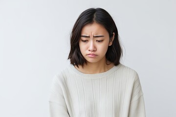 Fototapeta premium Sad crying woman isolated on a light background.