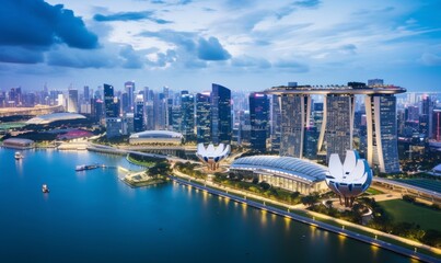 Fototapeta na wymiar Aerial view Singapore city skyline, Most beautiful skyscraper and skyline architecture in Asia, Generative AI 