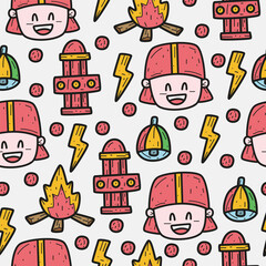 Vector cartoon pattern design illustration of firefighter