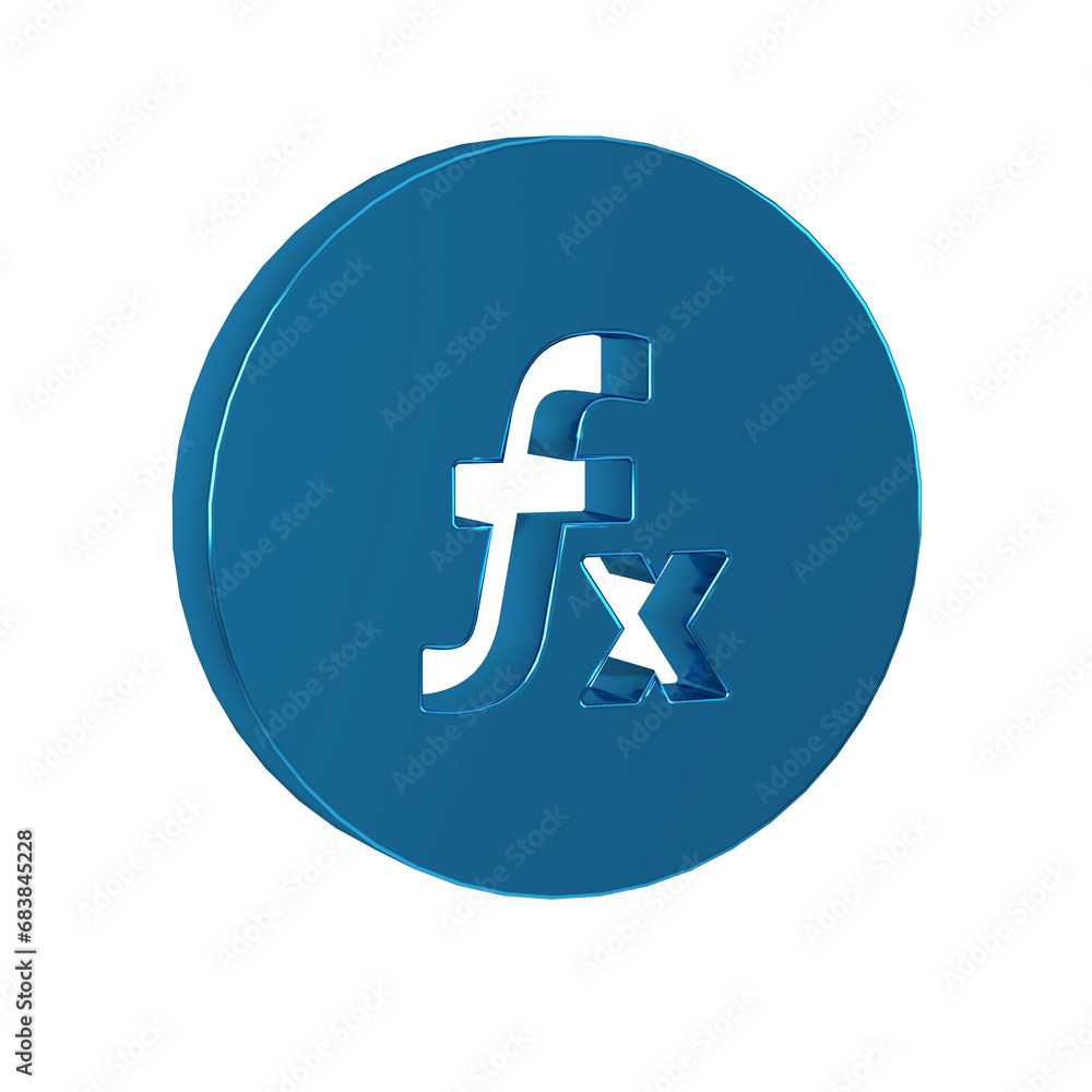 Poster blue function mathematical symbol icon isolated on transparent background.