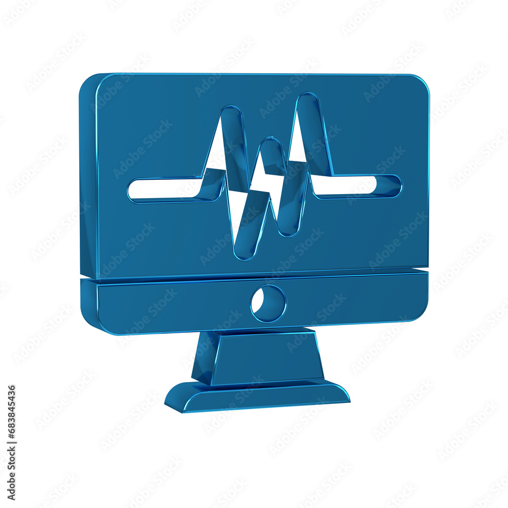 Poster blue computer monitor with cardiogram icon isolated on transparent background. monitoring icon. ecg 