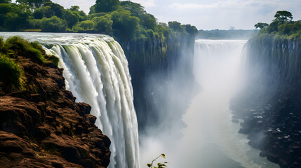 A photo of Victoria Falls, with cascading water as the background, during the wet season