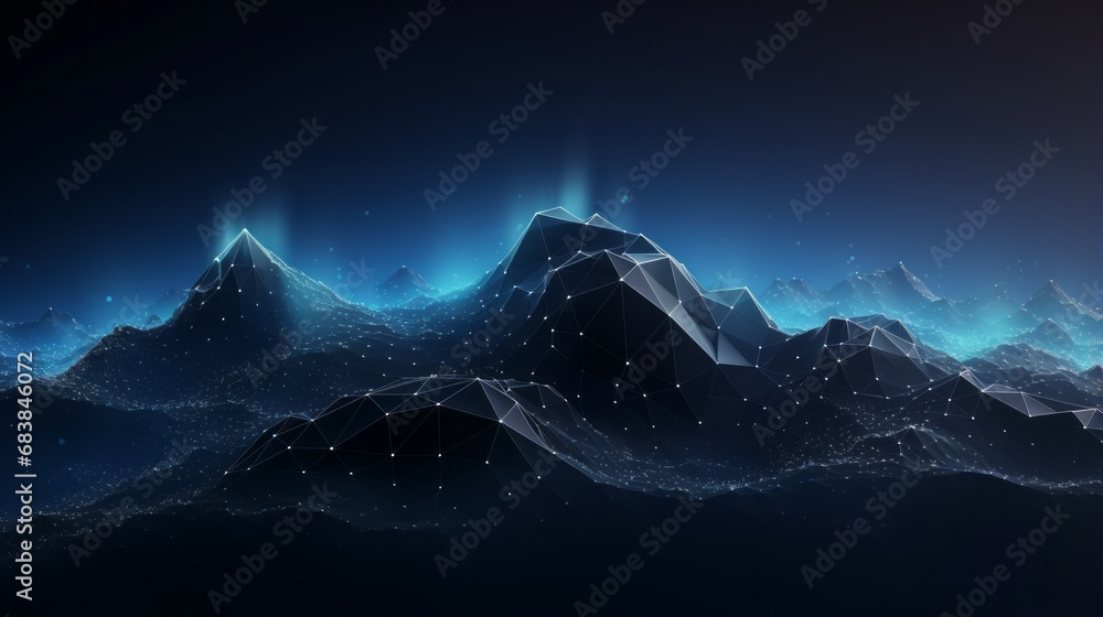 Wall mural abstract technology concept: cyberspace landscape grid with mountain mesh background - Wall murals