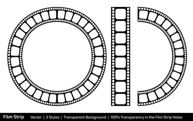 Film Strip Vector - 3 Styles with 100% Transparency, Tape, Circle and Arch. lot 1