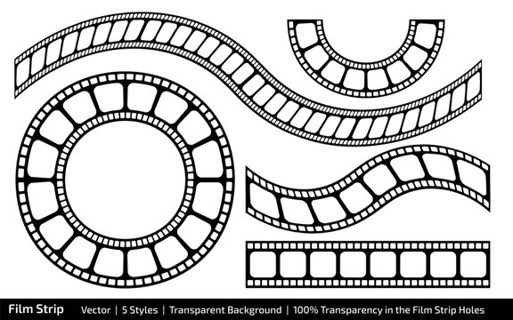 Film Strip Vector - 5 Styles with 100% Transparency, Tapes, Circle and Arch