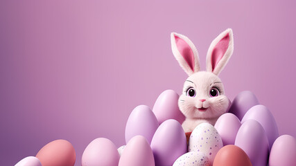 Fototapeta premium Easter Background with Bunny and Easter Eggs in Coral Pink