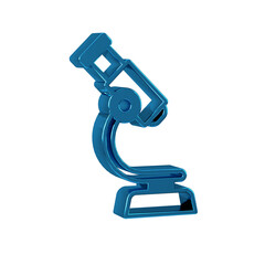 Blue Microscope icon isolated on transparent background. Chemistry, pharmaceutical instrument, microbiology magnifying tool.