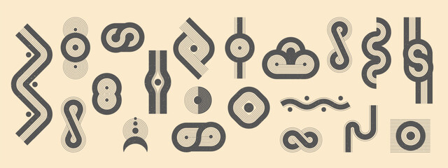 Set of design line art shapes. Abstract minimalist geometric elements. Vector illustration.