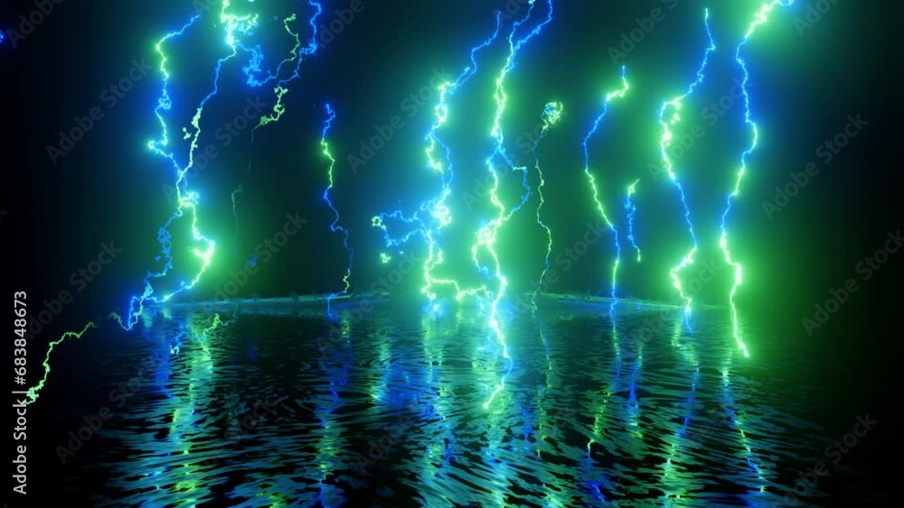 Aufkleber neon design form blue green pattern of lighting. 4k video with various neon elements and a reflectin