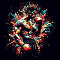 Boxer abstract illustration colorful splash contrast sharp black background. ai generative