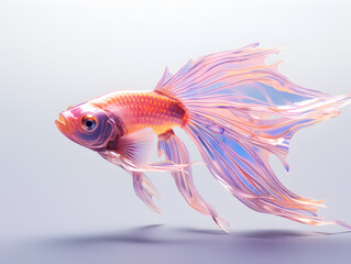 Fototapeta premium 3d rendering of a colourful crystal goldfish on a white background with reflection
