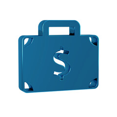 Blue Briefcase and money icon isolated on transparent background. Business case sign. Business portfolio.