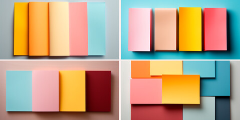 Thick paper used in pastel blue, pink and yellow. Four random shapes created from thick paper. The...