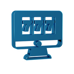 Blue Online slot machine with lucky sevens jackpot icon isolated on transparent background. Online casino.