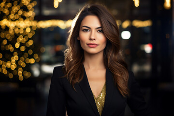 Fototapeta premium Generative AI technology picture women in decorated office celebrating Christmas