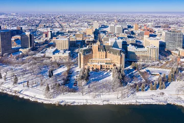 Photo sur Aluminium Canada Winter Downtown Saskatoon Aerial View
