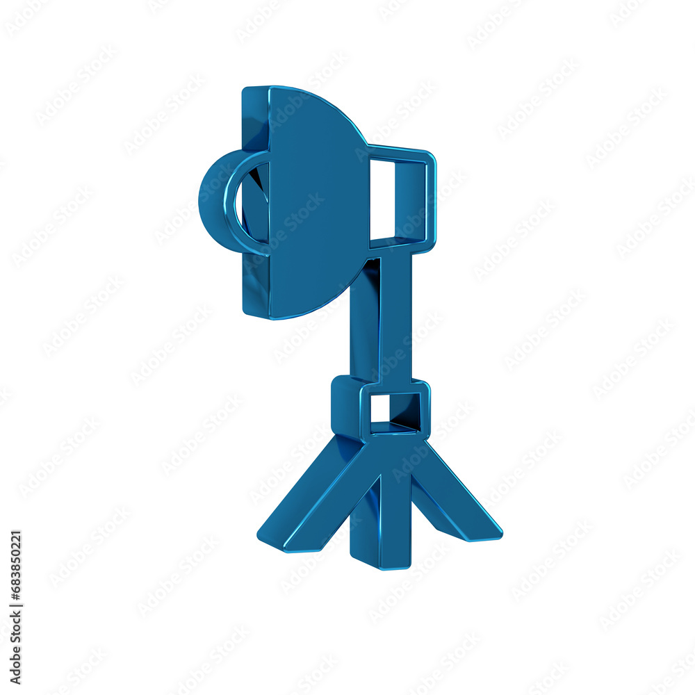 Poster blue studio light bulb in softbox icon isolated on transparent background. shadow reflection design.