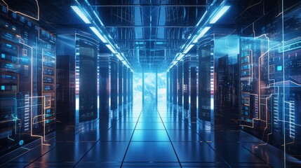 Fototapeta na wymiar modern technology: composite image of a computer server room, advanced it infrastructure
