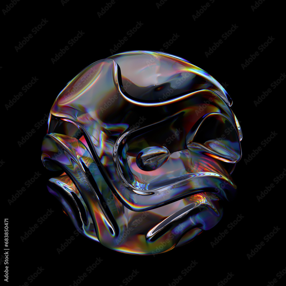 Fototapete futuristic 3d rendering abstract metaball, blue gradient spherical glass orb, modern graphic design 