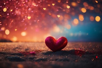 Blurred background bokeh light, red Valentine hearts. Saint Valentine design. - obrazy, fototapety, plakaty