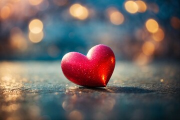 Blurred background bokeh light, red Valentine hearts. Saint Valentine design.
