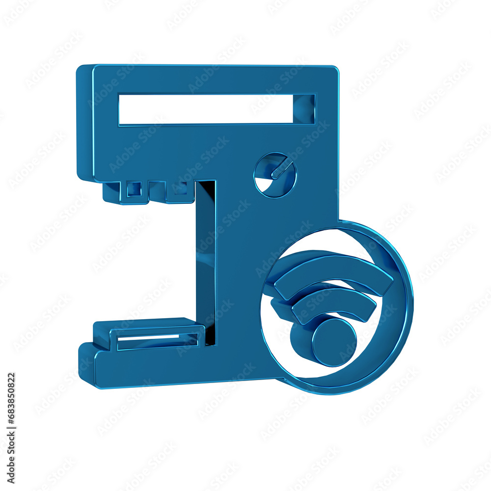 Poster blue smart coffee machine system icon isolated on transparent background. internet of things concept