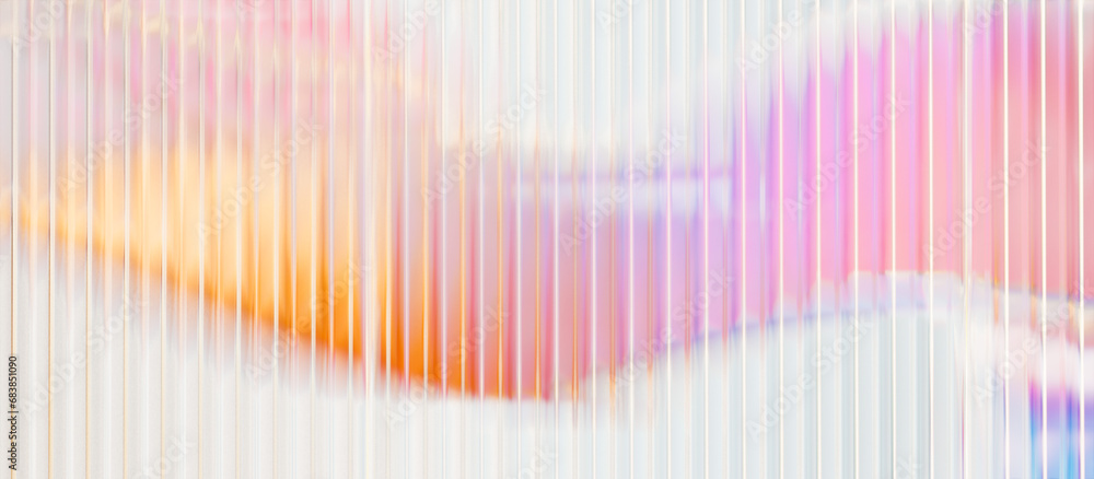 Fototapete fluted glass effect with colored gradient, textured colorful transparent plastic panel, 3d rendering