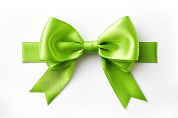 Bright green colored bow ribbon on white background. 