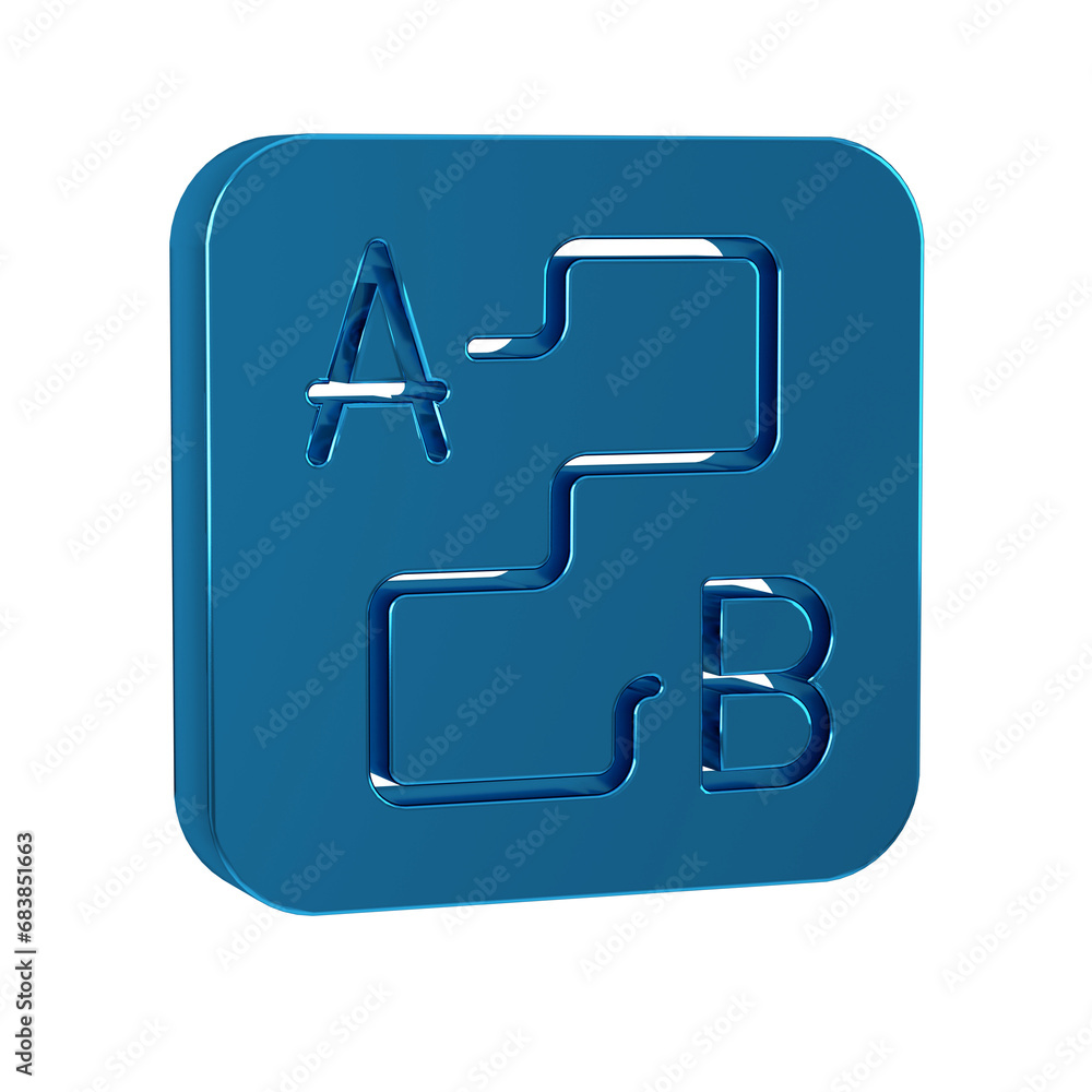 Poster blue route location icon isolated on transparent background. map pointer sign. concept of path or ro