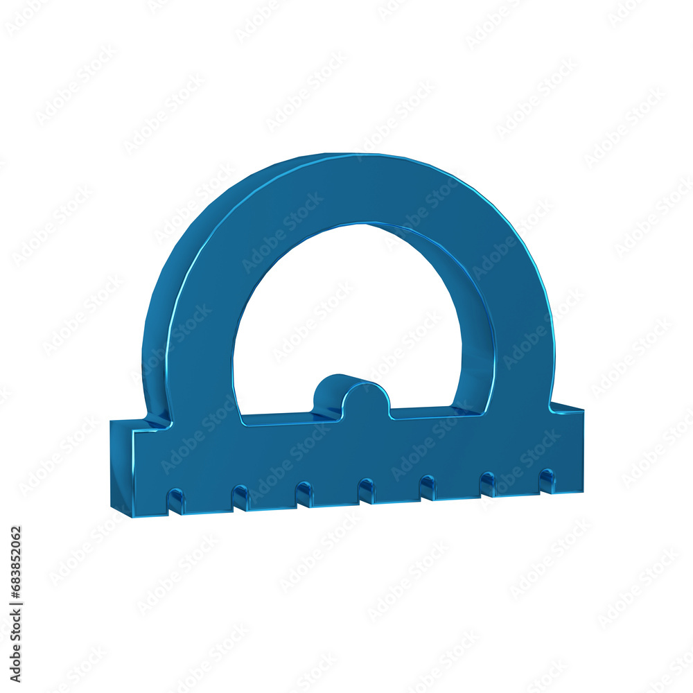Poster blue protractor grid for measuring degrees icon isolated on transparent background. tilt angle meter