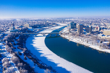 Winter Downtown Saskatoon Aerial View