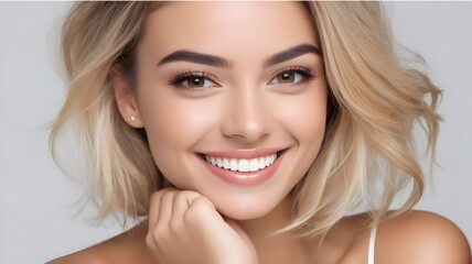 Closeup photo portrait of a beautiful young brasilian latina model woman smiling with clean teeth. used for a dental ad.