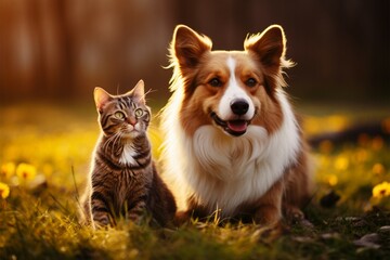Naklejka na ściany i meble cat and dog together Animal friendship