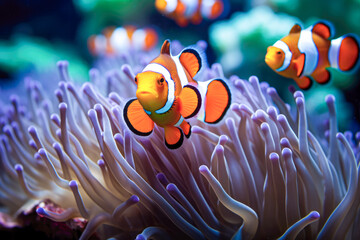 Clown anemonefish in anemone fish tank.