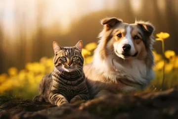 Tuinposter cat and dog together Animal friendship © Muhammad Ishaq