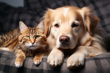 Fototapeta na wymiar cat and dog together Animal friendship