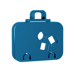 Blue Suitcase for travel icon isolated on transparent background. Traveling baggage sign. Travel luggage icon.