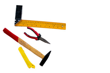 Set of tools for repairing an apartment, office, isolated on white, top view