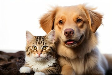 Fototapeta premium cat and dog together Animal friendship