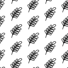Twig of flower seamless pattern. Doodle with outline twig of flowers background. Twig of flower wrapper and wallpaper for gift, Valentine day, wedding, postcard, invitation. Hand drawn floral wrap