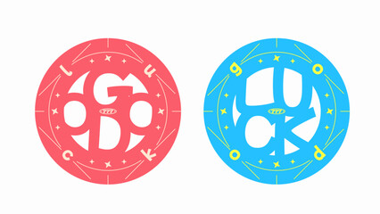 Cool Trendy Good Luck Badges. Patches Vector Design. Abstract background with stickers. Good Vibes, Positive Energy.