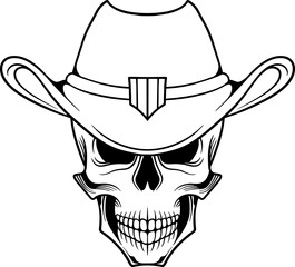 Vector tattoo design black and white hand drawn cowboy skull